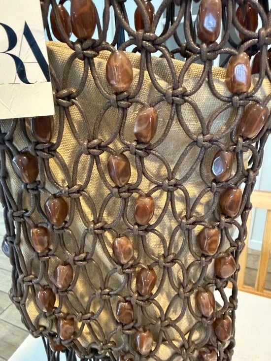 ZARA Dark Brown Macramé Fringe Shoulder Bag - Picture 3 of 7